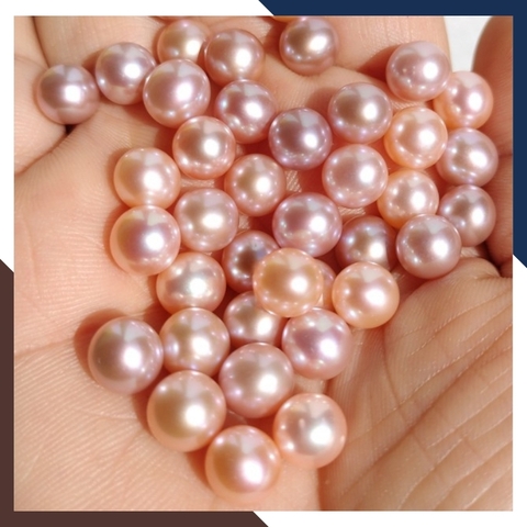 Viên ngọc trai edison màu hồng 7.5mm - 8mm chưa khoan lỗ, hạt tròn xoe độ bóng 5A không vết sinh trưởng.