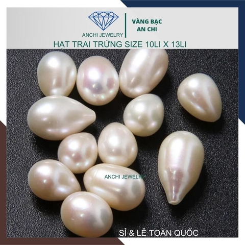 Viên ngọc trai trứng 5a nước ngọt hạt lẻ 10mm x 13mm màu trắng. Bỏ sỉ ngọc trai toàn quốc
