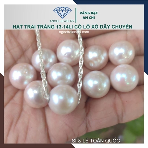 Viên ngọc trai nước ngọt tự nhiên 13mm - 14mm tròn xoe màu trắng. Sỉ lẻ toàn quốc