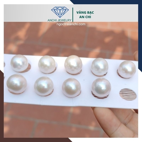 Viên ngọc trai nước ngọt tự nhiên 13mm - 14mm tròn xoe màu trắng. Sỉ lẻ toàn quốc