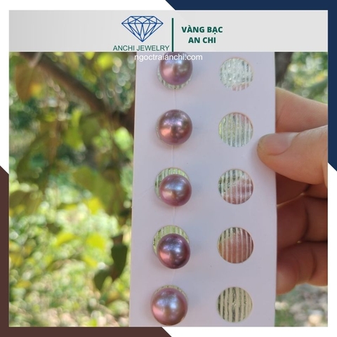 Viên ngọc trai edison nuôi nước ngọt màu tím 11mm - 12mm chưa khoan lỗ, độ bóng 5A không vết sinh trưởng.