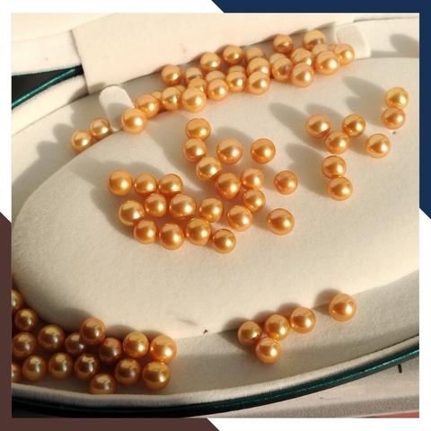 Viên ngọc trai thật màu vàng nuôi nước ngọt tự nhiên 7mm - 8mm tròn xoe, độ bóng 5A không vết sinh trưởng.