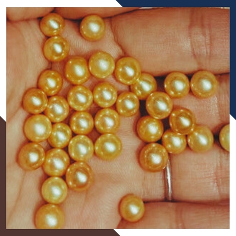 Viên ngọc trai thật màu vàng nuôi nước ngọt tự nhiên 7mm - 8mm tròn xoe, độ bóng 5A không vết sinh trưởng.