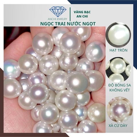 Viên ngọc trai nước ngọt tự nhiên 6ly - 7ly màu trắng. Bán sỉ toàn quốc