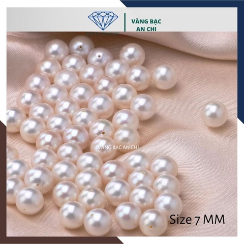 Viên ngọc trai nước ngọt tự nhiên 7ly - 7.5ly tròn xoe màu trắng, bỏ sỉ ngọc trai toàn quốc