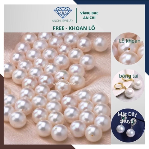 Viên ngọc trai nước ngọt tự nhiên 7ly - 7.5ly tròn xoe màu trắng, bỏ sỉ ngọc trai toàn quốc
