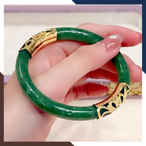 Vòng cẩm thạch bọc vàng 10k bản 10mm LTVN219 – Món quà phong thủy ý nghĩa cho mẹ