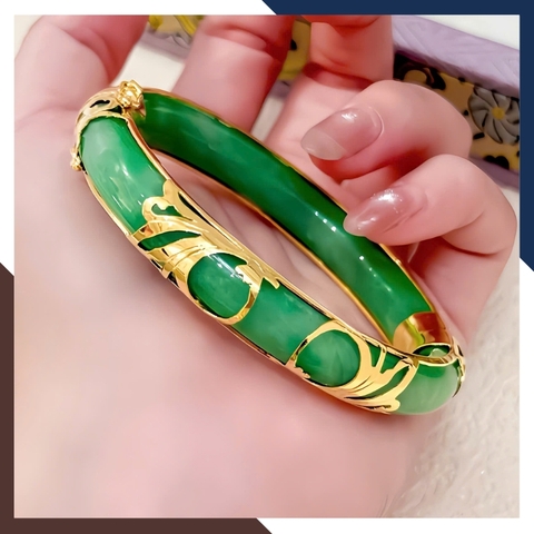 Vòng cẩm thạch bọc vàng 10k bản 10mm LTVN219 – Món quà phong thủy ý nghĩa cho mẹ