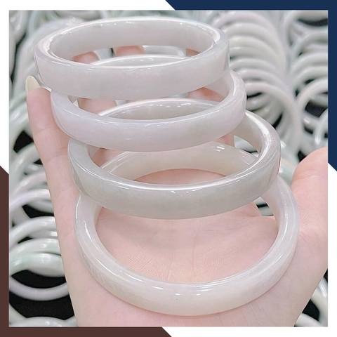 Vòng cẩm thạch trắng liền khối bản vuông 12mm cho nữ mệnh kim, mệnh thủy mã AC350