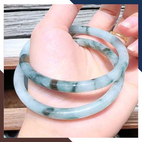 Vòng cẩm thạch trắng xanh liền khối bản đũa 10mm cho nữ mệnh kim, mệnh thủy mã AC250