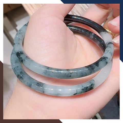 Vòng cẩm thạch trắng xanh liền khối bản đũa 10mm cho nữ mệnh kim, mệnh thủy mã AC250