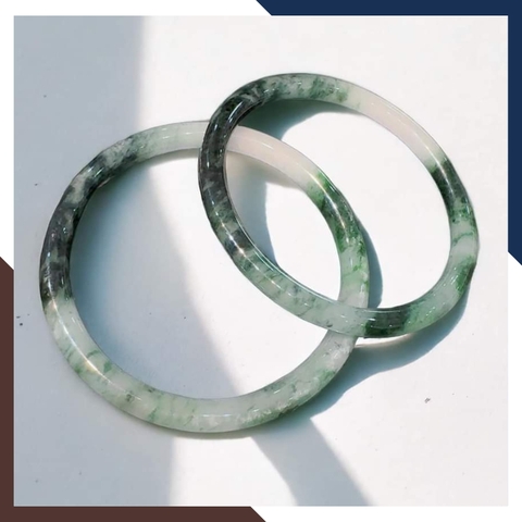 Vòng cẩm thạch trắng xanh liền khối bản đũa 10mm cho nữ mệnh kim, mệnh thủy mã AC250