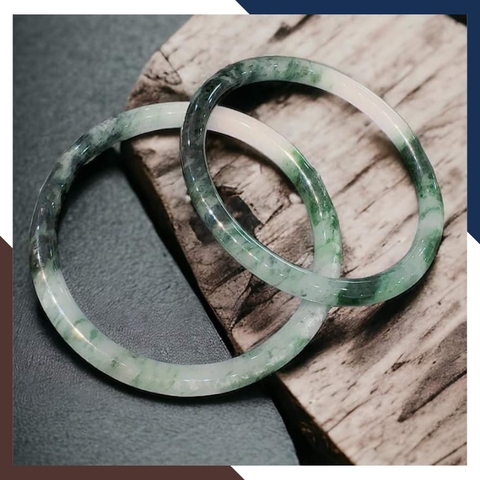 Vòng cẩm thạch trắng xanh liền khối bản đũa 10mm cho nữ mệnh kim, mệnh thủy mã AC250