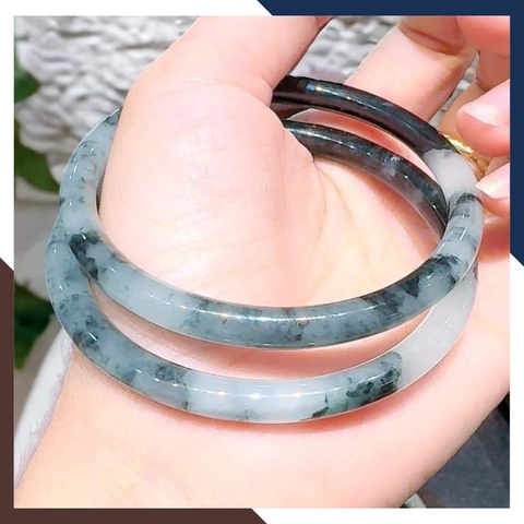 Vòng cẩm thạch trắng xanh liền khối bản đũa 10mm cho nữ mệnh kim, mệnh thủy mã AC250