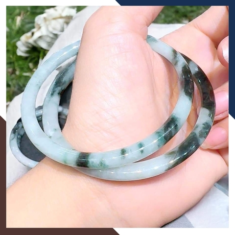 Vòng cẩm thạch trắng xanh liền khối bản đũa 10mm cho nữ mệnh kim, mệnh thủy mã AC250