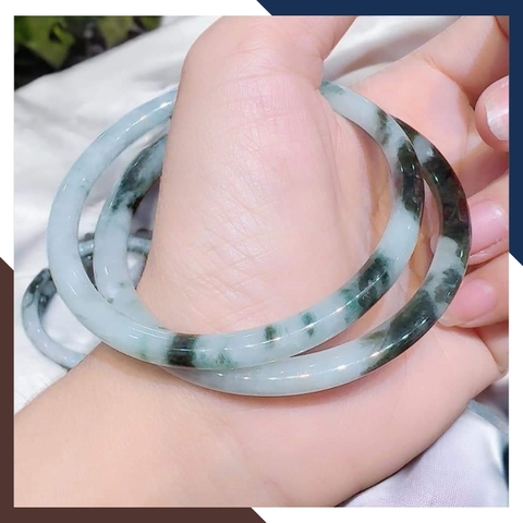 Vòng cẩm thạch trắng xanh liền khối bản đũa 10mm cho nữ mệnh kim, mệnh thủy mã AC250