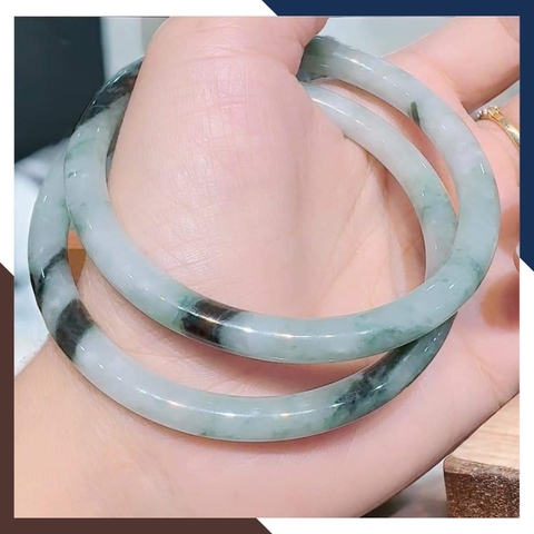 Vòng cẩm thạch trắng xanh liền khối bản đũa 10mm cho nữ mệnh kim, mệnh thủy mã AC250