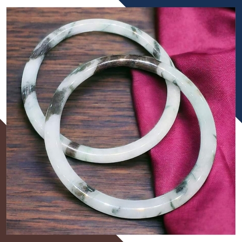 Vòng cẩm thạch trắng xanh liền khối bản đũa 10mm cho nữ mệnh kim, mệnh thủy mã AC250