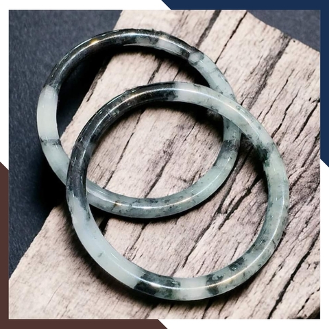 Vòng cẩm thạch trắng xanh liền khối bản đũa 10mm cho nữ mệnh kim, mệnh thủy mã AC250