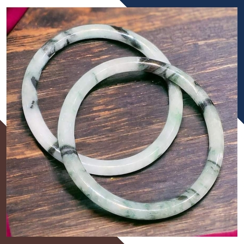 Vòng cẩm thạch trắng xanh liền khối bản đũa 10mm cho nữ mệnh kim, mệnh thủy mã AC250
