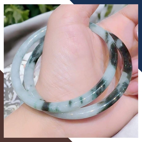 Vòng cẩm thạch trắng xanh liền khối bản đũa 10mm cho nữ mệnh kim, mệnh thủy mã AC250