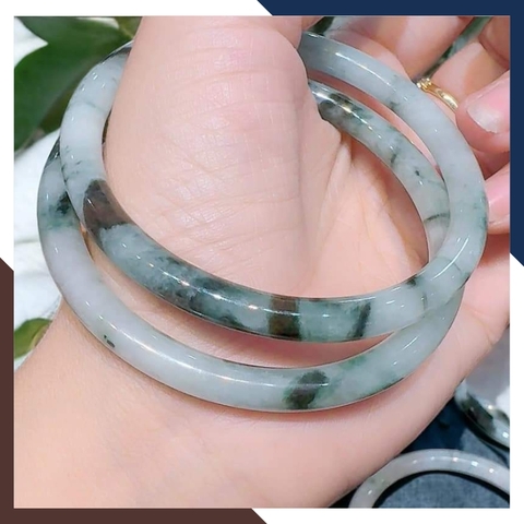 Vòng cẩm thạch trắng xanh liền khối bản đũa 10mm cho nữ mệnh kim, mệnh thủy mã AC250