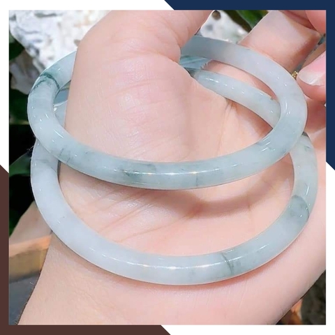 Vòng cẩm thạch trắng xanh liền khối bản đũa 10mm cho nữ mệnh kim, mệnh thủy mã AC250