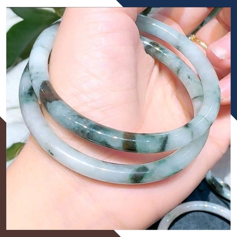 Vòng cẩm thạch trắng xanh liền khối bản đũa 10mm cho nữ mệnh kim, mệnh thủy mã AC250