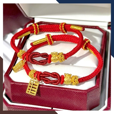 Vòng Charm Vàng 24k 9999 Phối Dây Chỉ Đỏ Nhiều Mẫu Cho Nữ VCHV43