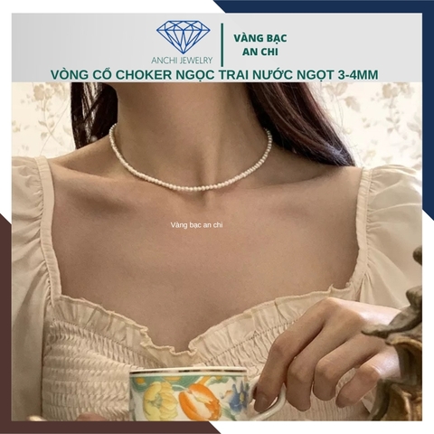 Vòng cổ choker ngọc trai nhỏ 3mm thời trang cho nữ mã 34CH320