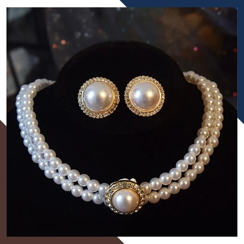 Vòng cổ choker ngọc trai 2 vòng đôi, vòng ngọc trai mặc áo dài đẹp cho nữ mã 78CH220