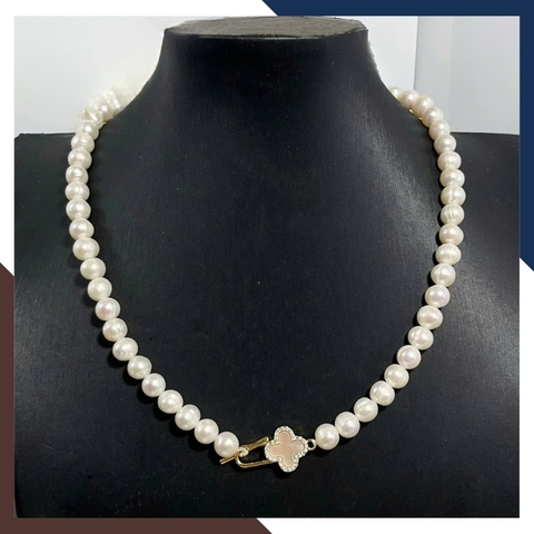Vòng Cổ Choker Ngọc Trai 7–8mm VCNT189 – Điểm Nhấn Khóa T Tạo Cá Tính Tinh Tế