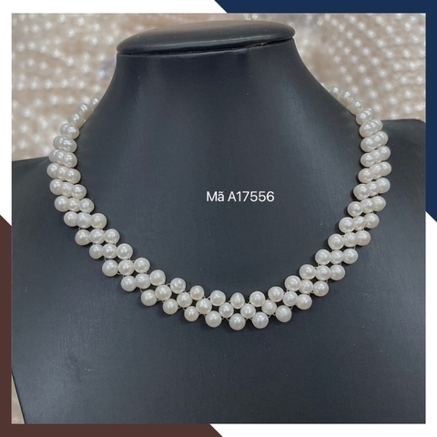 Vòng cổ choker ngọc trai tự nhiên kiểu đan hạt, vòng ngọc trai mặc áo dài đẹp cho nữ mã 56CH235