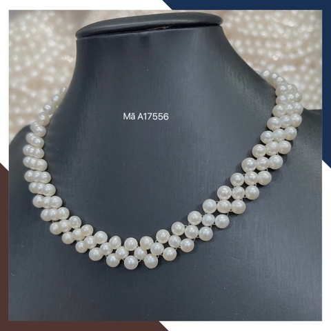 Vòng cổ choker ngọc trai tự nhiên kiểu đan hạt, vòng ngọc trai mặc áo dài đẹp cho nữ mã 56CH235