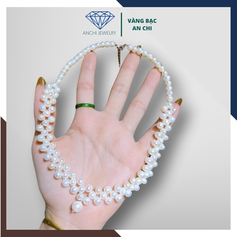 Vòng cổ choker ngọc trai đan lưới cao cấp , vòng ngọc trai mặc áo dài sang trọng cho nữ mã 56AC750