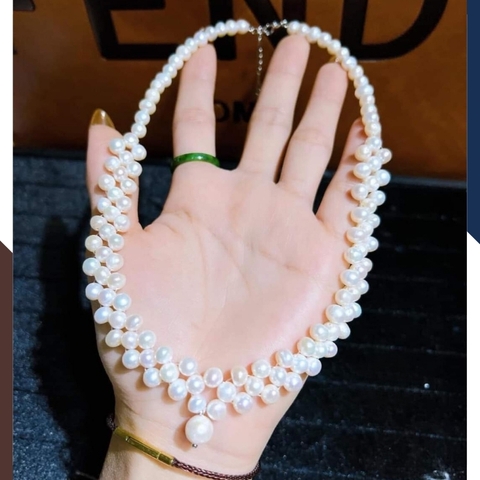 Vòng cổ choker ngọc trai đan lưới cao cấp , vòng ngọc trai mặc áo dài sang trọng cho nữ mã 56AC750