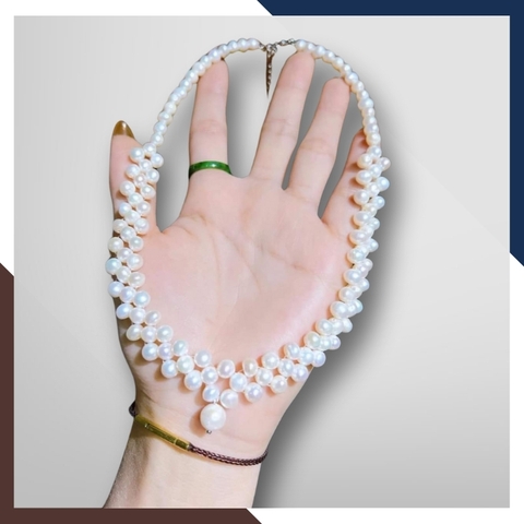 Vòng cổ choker ngọc trai đan lưới cao cấp , vòng ngọc trai mặc áo dài sang trọng cho nữ mã 56AC750