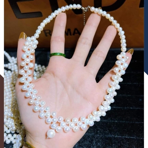 Vòng cổ choker ngọc trai đan lưới cao cấp , vòng ngọc trai mặc áo dài sang trọng cho nữ mã 56AC750