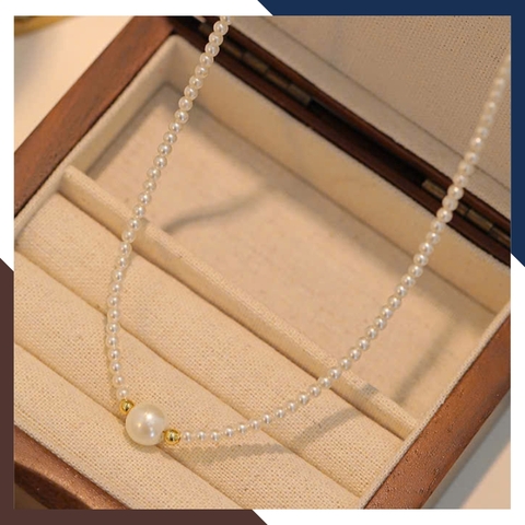 Vòng Cổ Choker Ngọc Trai Nhí 3-4mm Mix Viên Ngọc Trung Tâm 7-8mm VCNT179 – Tinh Khôi & Thanh Lịch