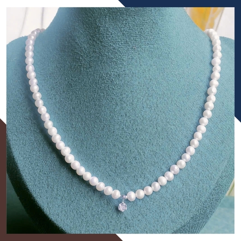 Vòng Cổ Choker Ngọc Trai Nhỏ Phối Mặt Bạc Đính Đá VCNT118 | Ngọc Trai Nước Ngọt