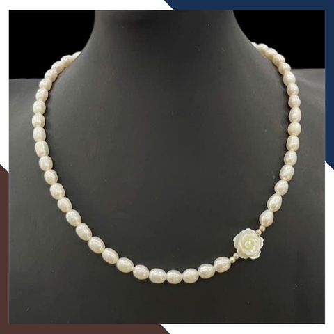 Vòng Cổ Choker Ngọc Trai Thật VCNT130 – Kiêu Sa & Thanh Lịch Với Hoa Hồng Khảm Trai