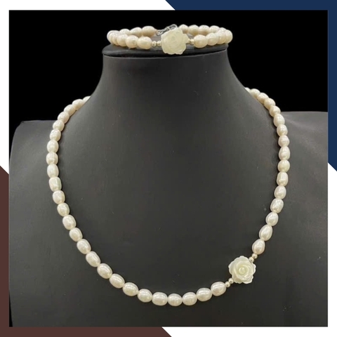 Vòng Cổ Choker Ngọc Trai Thật VCNT130 – Kiêu Sa & Thanh Lịch Với Hoa Hồng Khảm Trai