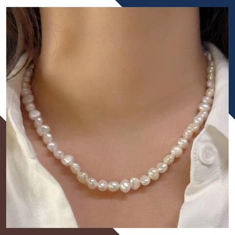 Vòng cổ choker ngọc trai thô dị tự nhiên mặc áo dài cho nữ trẻ trung mã 78T220