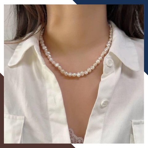 Vòng cổ choker ngọc trai thô dị tự nhiên mặc áo dài cho nữ trẻ trung mã 78T220