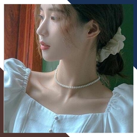 Vòng cổ ckoker ngọc trai tự nhiên mặc áo dài cho nữ B56CH250