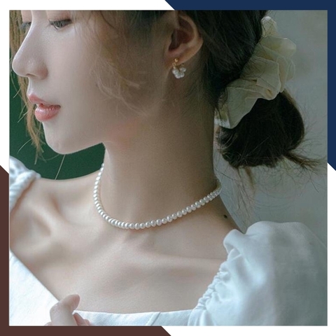 Vòng cổ ckoker ngọc trai tự nhiên mặc áo dài cho nữ B56CH250