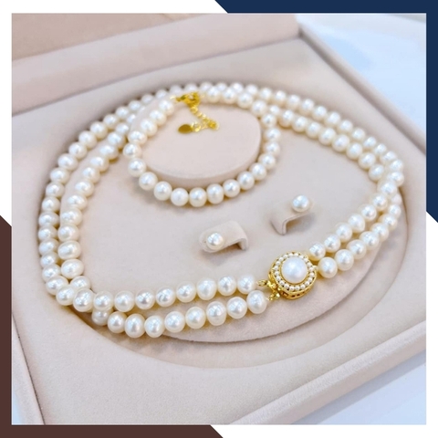 Vòng cổ choker ngọc trai tự nhiên 2 vòng đôi ngọc trai mặc áo dài đẹp cho nữ mã 78AC782