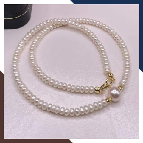 Vòng ngọc trai vàng 18k có mặt, vòng cổ ngọc trai nhỏ mặc áo dài cho nữ mã 56AC750