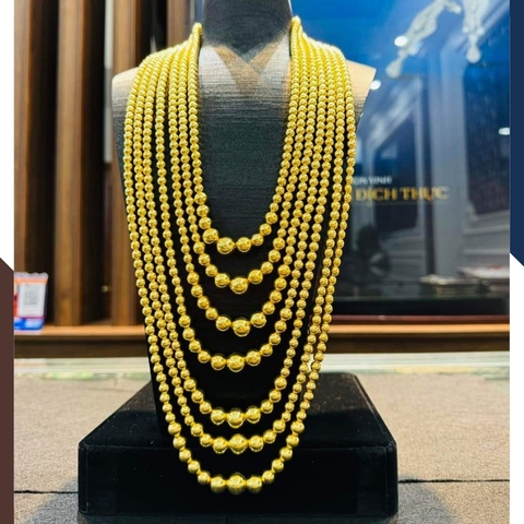 Vòng cổ hầu đồng, dây chuyền 7 sơị bi bạc ta nguyên chất trọng lượng 10 cây mạ vàng mã TL10C1533