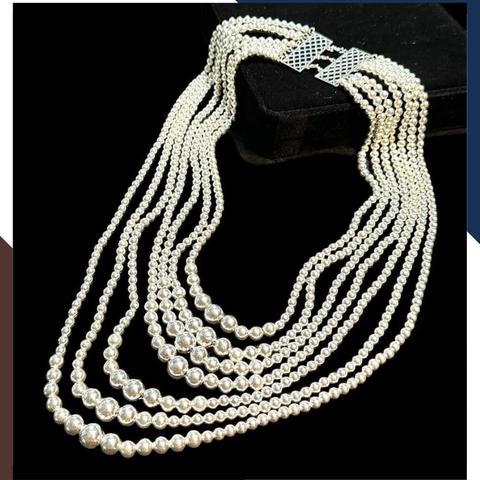 Vòng cổ hầu đồng, dây chuyền 7 sơị bi bạc ta nguyên chất trọng lượng 10 cây mạ vàng mã TL10C1533